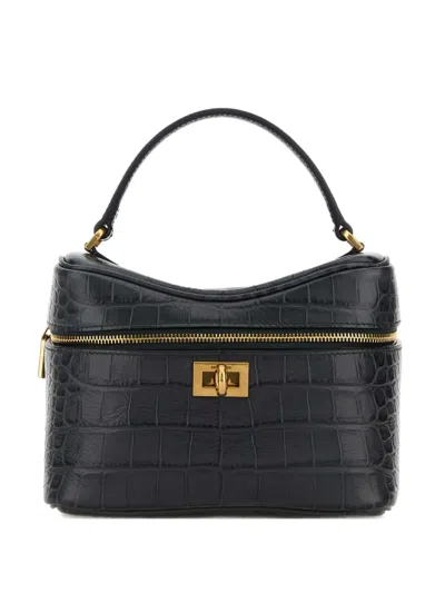 Balenciaga Crocodile Texture Leather Rodeo Handbag In Black