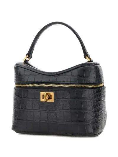 Balenciaga Crocodile Texture Leather Rodeo Handbag In Black