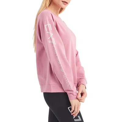 Ea7 Round-collar Long-sleeve Hoodie In Pink
