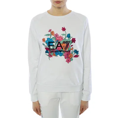 Ea7 Round-collar Long-sleeve Hoodie In White