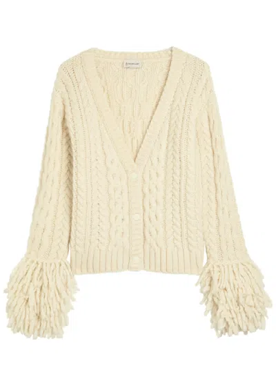Moncler Fringed Wool-blend Cardigan In Neutral
