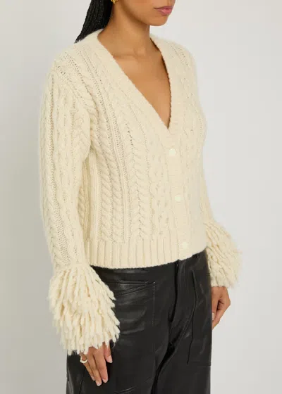 Moncler Fringed Wool-blend Cardigan In Neutral
