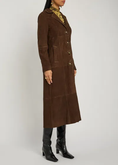Rixo London Astraea Paneled Suede Coat In Brown