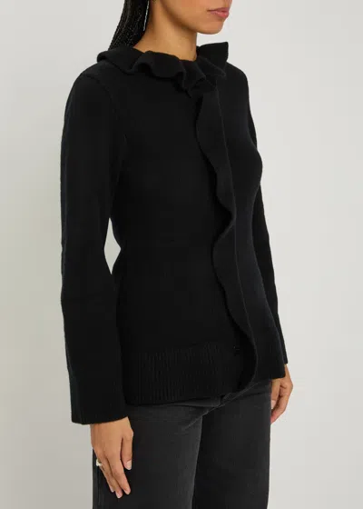 Liberowe Ruffled Wool Cardigan In Black