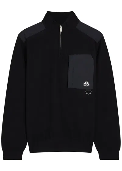 Moose Knuckles Lowan Panelled Half-zip Knit Sweatshirt In Black