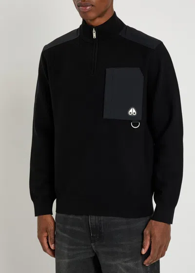 Moose Knuckles Lowan Panelled Half-zip Knit Sweatshirt In Black