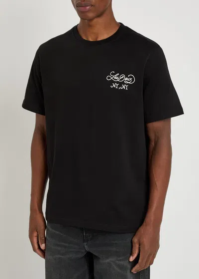 Les Deux Orchid Logo-print Cotton T-shirt In Black