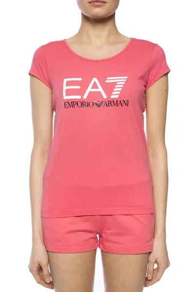 Ea7 Round Collar Logo T-shirt In Red