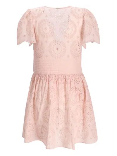 Hugo Boss Embroidered Short-sleeve Dress In Pink