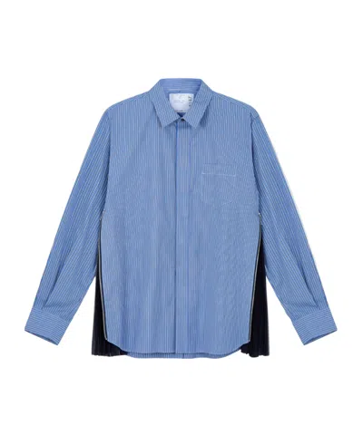 Sacai Striped Poplin Shirt In Blue
