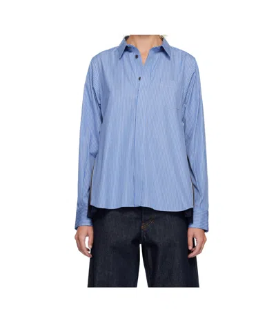 Sacai Striped Poplin Shirt In Blue