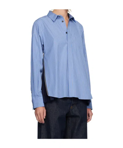 Sacai Striped Poplin Shirt In Blue