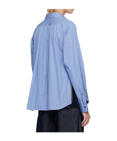Sacai Striped Poplin Shirt In Blue