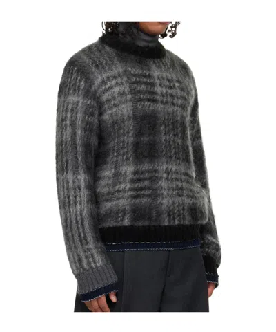 Sacai Gray Plaid Mohair Knit Sweater In Black