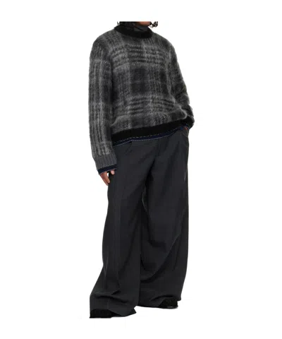 Sacai Gray Plaid Mohair Knit Sweater In Black