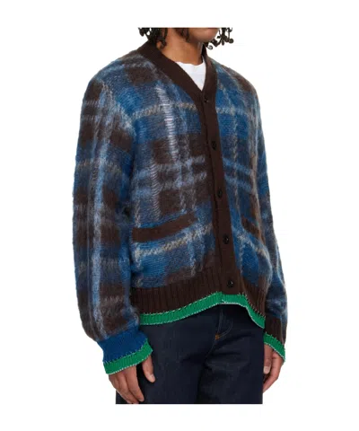 Sacai Check Mohair Knit Cardigan In Multi