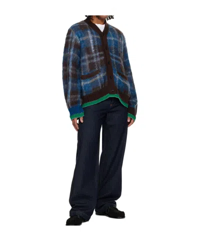 Sacai Check Mohair Knit Cardigan In Multi