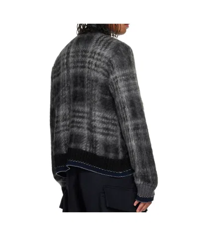 Sacai Plaid Mohair Knit Cardigan In Black