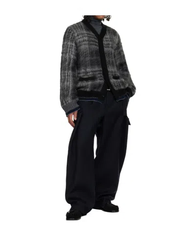 Sacai Plaid Mohair Knit Cardigan In Black