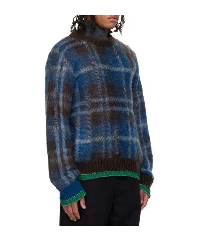 Sacai Plaid Mohair Sweater In Blue