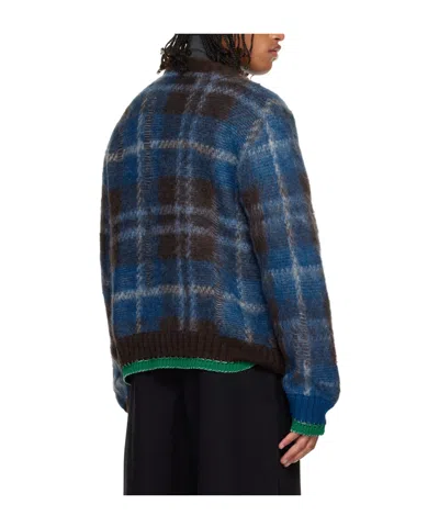 Sacai Plaid Mohair Sweater In Blue