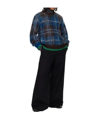 Sacai Plaid Mohair Sweater In Blue