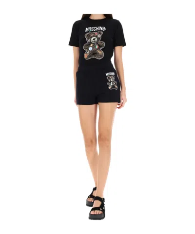 Moschino Shorts With Teddy Print In Black