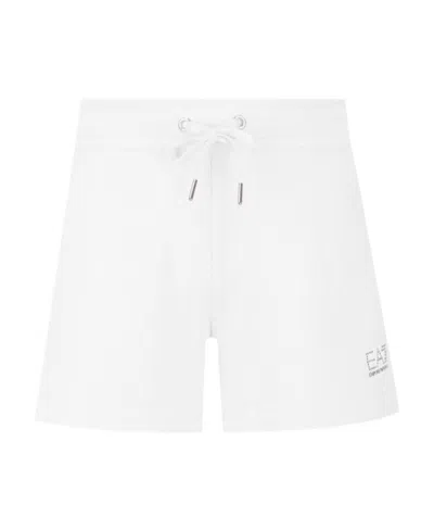 Ea7 Logo Printed Shorts In White