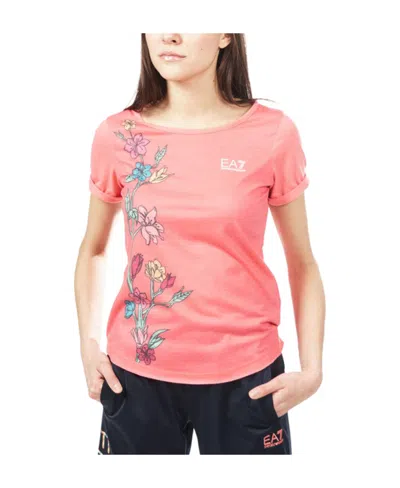 Ea7 Floral Pattern Round Collar Short-sleeved T-shirt In Pink