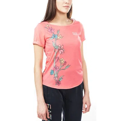 Ea7 Floral Pattern Round Collar Short-sleeved T-shirt In Pink