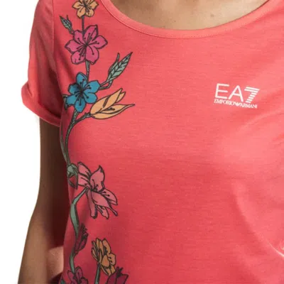Ea7 Floral Pattern Round Collar Short-sleeved T-shirt In Pink
