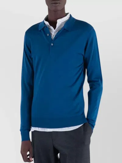 John Smedley Polo Sweater With Ribbed Cuffs And Hem In Blue