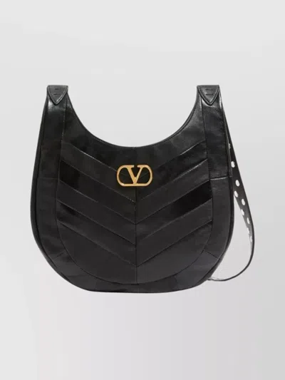 Valentino Garavani  Garavani Hoboho Small Hobo Bag In Chevron-patterned Nappa Leather Woman In Black