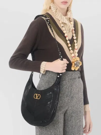 Valentino Garavani  Garavani Hoboho Small Hobo Bag In Chevron-patterned Nappa Leather Woman In Black