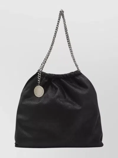 Stella Mccartney Black Shoulder Bag With Diamond-like Chain And Logo Charm On The Front In Black