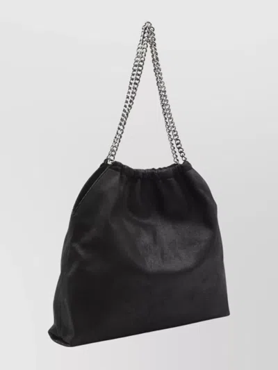 Stella Mccartney Black Shoulder Bag With Diamond-like Chain And Logo Charm On The Front In Black