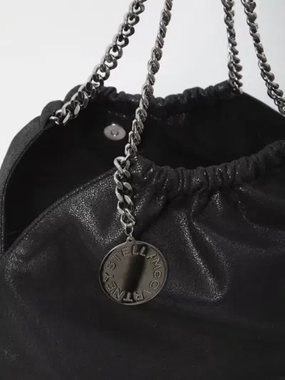 Stella Mccartney Black Shoulder Bag With Diamond-like Chain And Logo Charm On The Front In Black