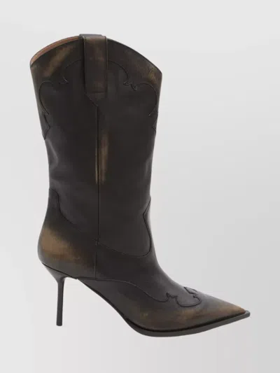 Paris Texas Western Inspired Mid-calf Stiletto Boots In Animal Print