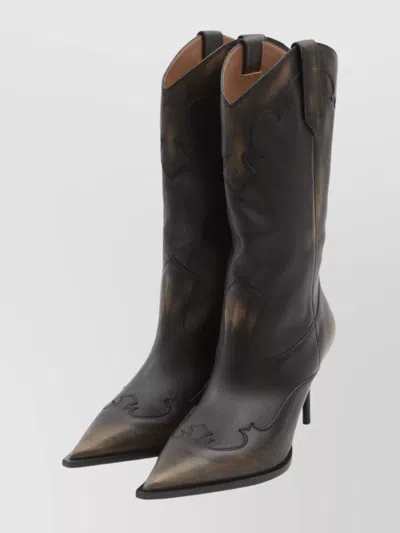 Paris Texas Western Inspired Mid-calf Stiletto Boots In Animal Print