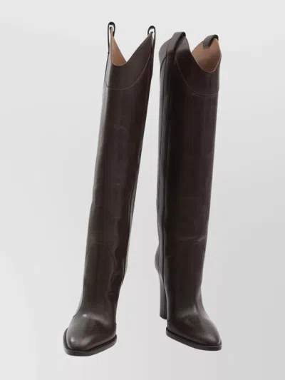Paris Texas Western Style Knee-high Leather Boots In Brown