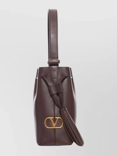 Valentino Borsa A Secchiello Vlogo Signature In Pelle Cioccolato  Donna In Brown