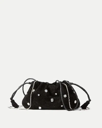 Veronica Beard Small Stash Crystal Leather Drawstring Clutch In Black