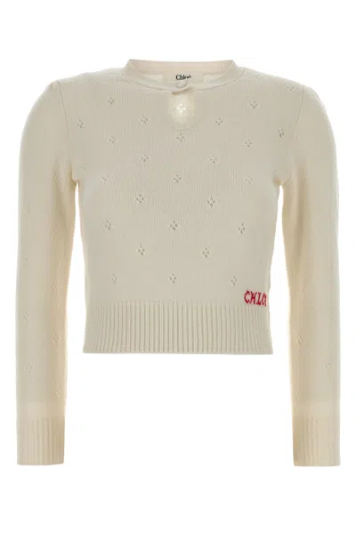 Chloé Chloe White Wool Blend Sweater In Black