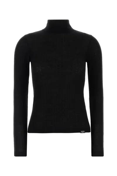 Maison Kitsuné Long Sleeve Ribbed Mock Neck Top In Black