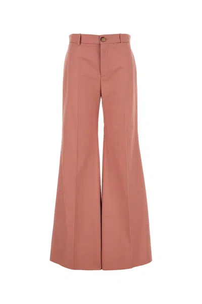 Chloé Pleated High-rise Cotton Flared Pants In Pink