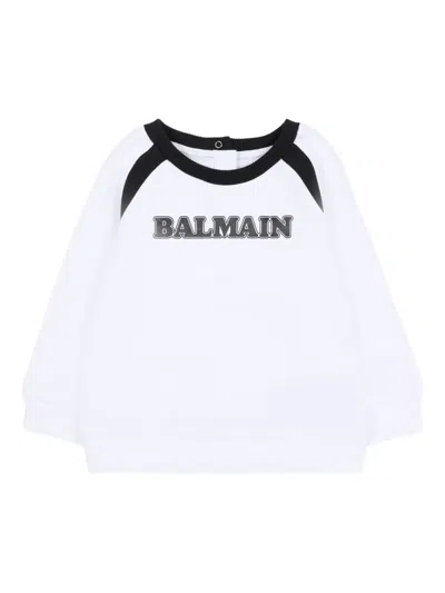 Balmain Raglan Crew-neck Sweatshirt In White