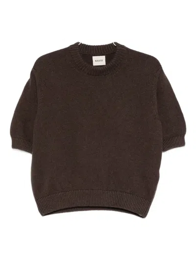 Khaite Davin Short-sleeve Cashmere Sweater In Brown