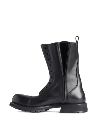 Balenciaga Rugged Leather Ankle Boots With Chunky Sole In Black