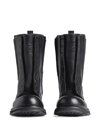 Balenciaga Rugged Leather Ankle Boots With Chunky Sole In Black