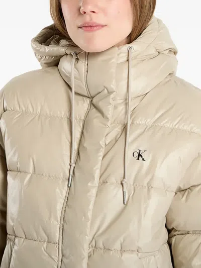 Calvin Klein Shine Puffer Jacket In Brown